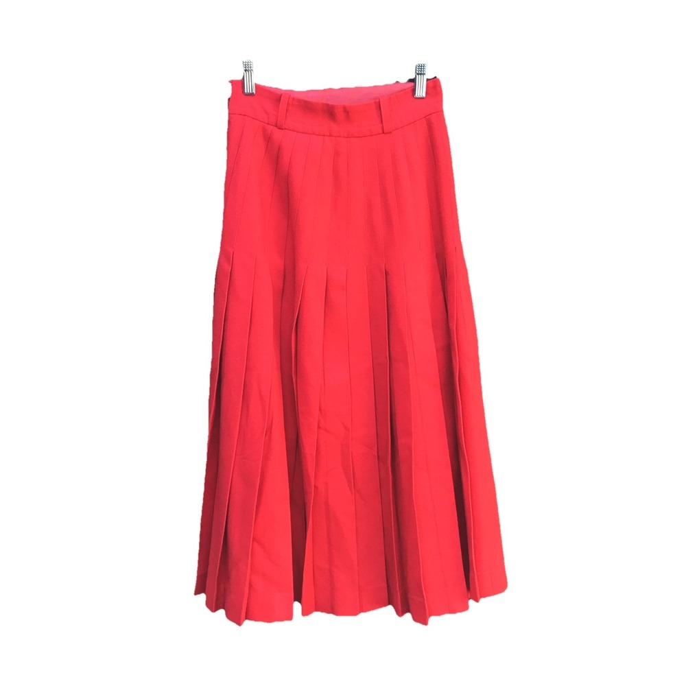 Vintage Valentino Boutique Red Wool Pleated Midi Skirt Made in Italy Size 8